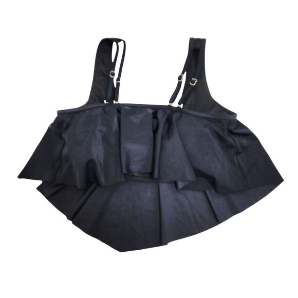 Two-Piece Black High-Waisted Bikini  Ruffle Tankini Top Adjustable Straps  SZ L - Picture 5 of 7